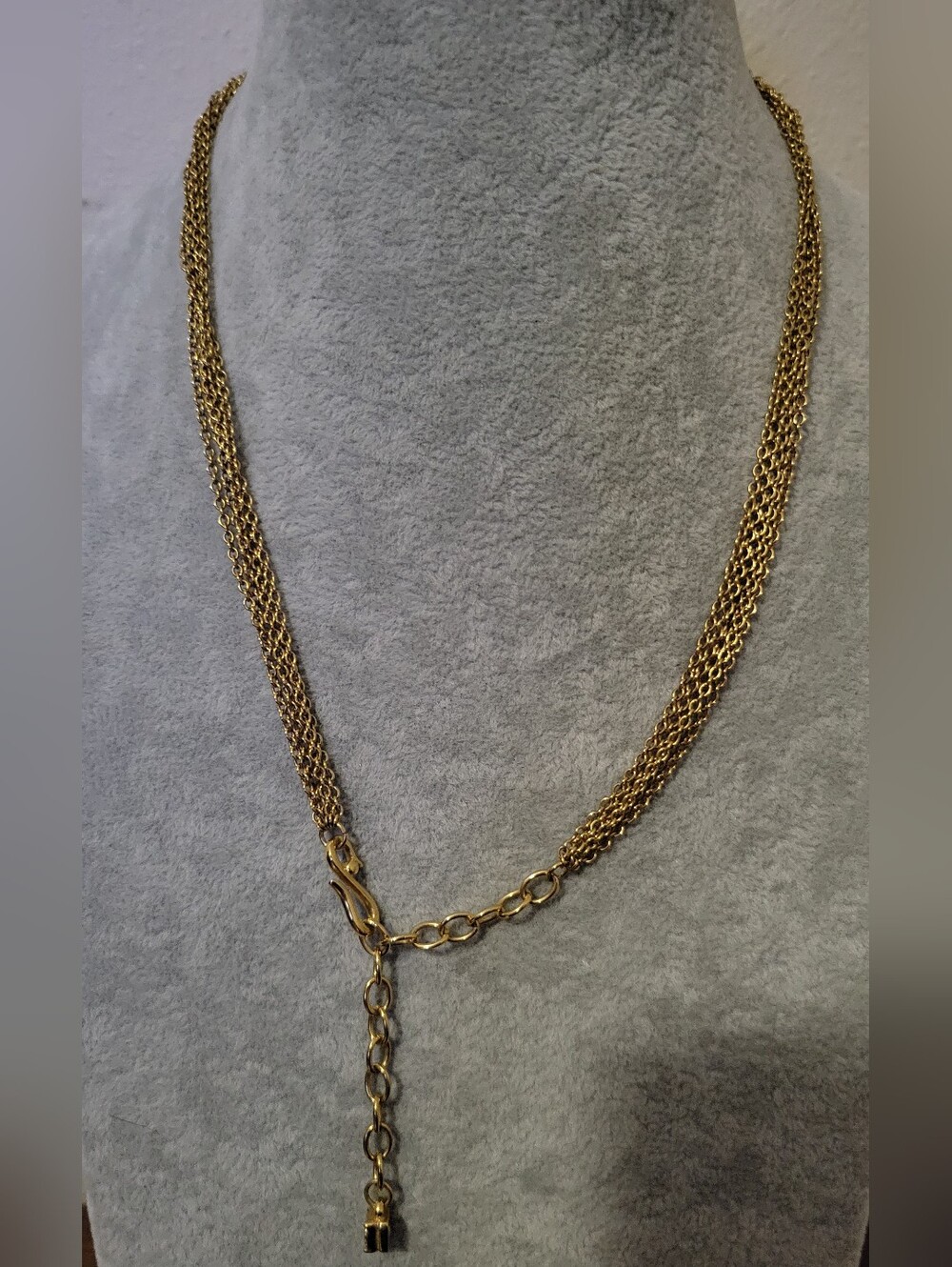 Vintage Swarovski Multi-Strand Gold Plate Necklace w/Pavé Crystal Spiral Ribbon - Picture 6 of 6